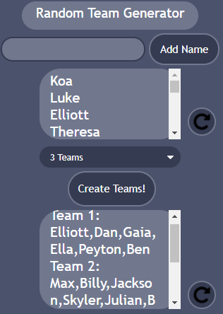 Random Team Maker Screen